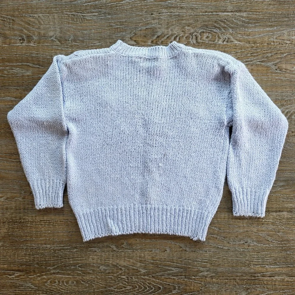 Dana Scott Vintage Floral Applique Pearl Beaded Sweater Blue Ramie Blend Small